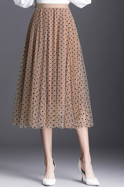 Vestido princesa con falda de gasa de cintura alta y lunares