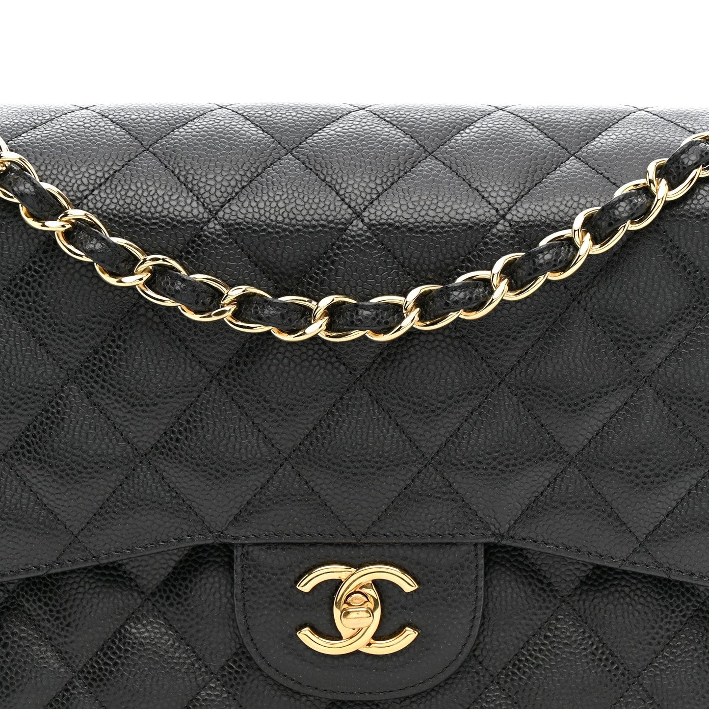 Caviar Quilted Jumbo Double Flap Black