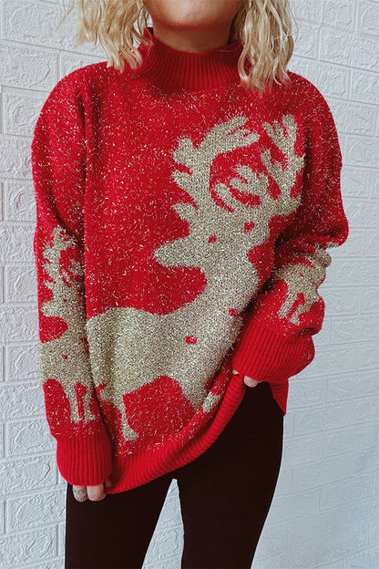 Suéter de punto de cuello redondo y manga larga con estampado navideño