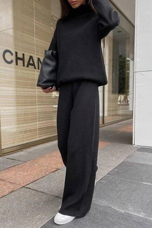 Traje casual holgado de punto de color sólido