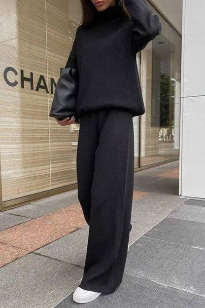 Traje casual holgado de punto de color sólido