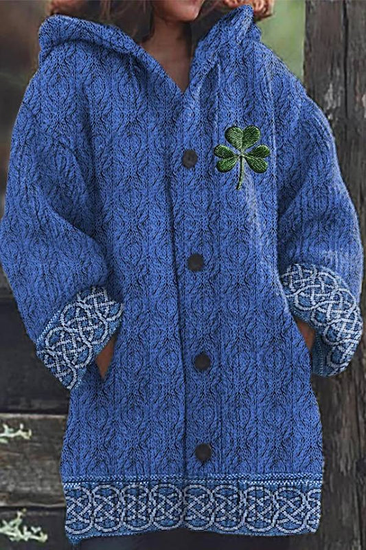 Suéter con capucha de jacquard con nudo celta irlandés para mujer