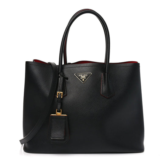 Saffiano Cuir Large Double Bag Black Fuoco