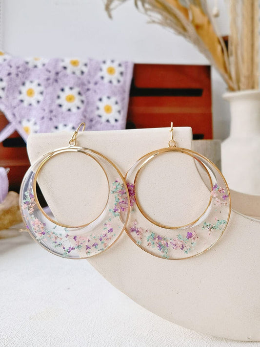 Pendientes de aro grandes con flores secas de encaje Queen Anne 