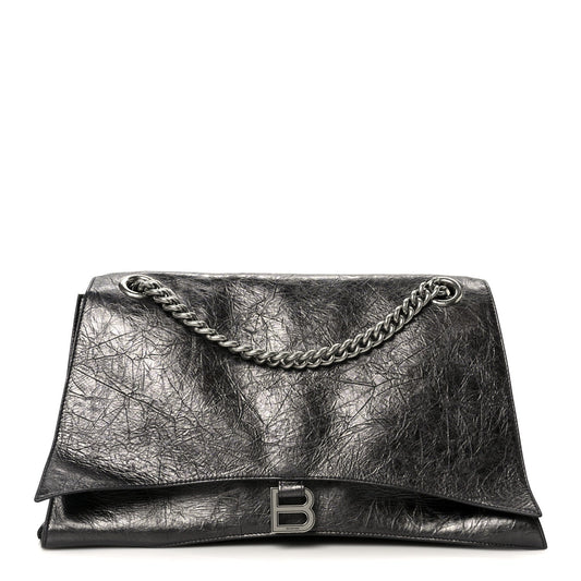 Metallic Crushed Calfskin Large Crush Chain Bag Steel Grey