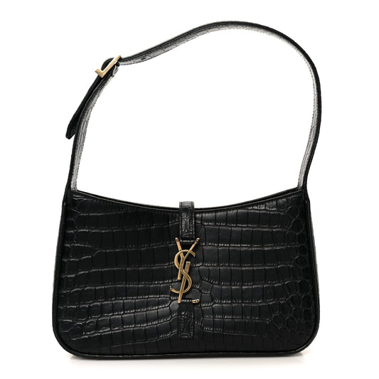 Calfskin Crocodile Embossed Le 5 A 7 Hobo Black