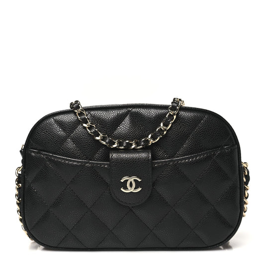 Caviar Quilted Chain Camera Bag Black
