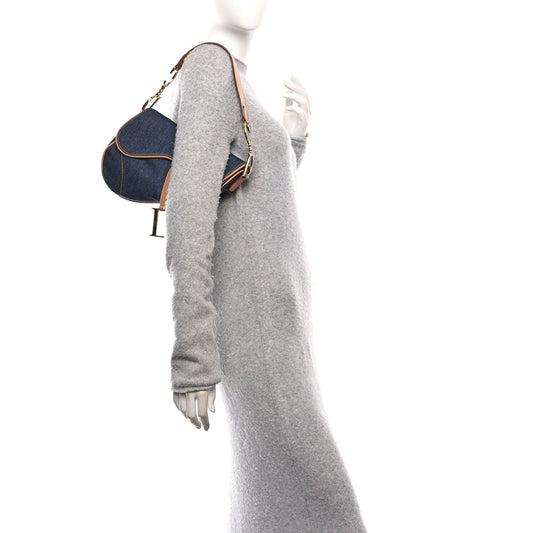 Denim Calfskin Saddle Bag Blue