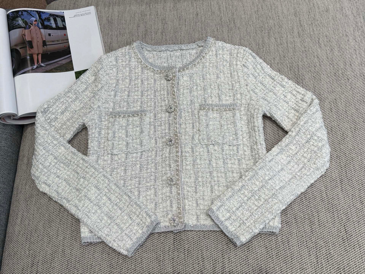 CC Tweed Beaded Coat Pink White Cotton Acrylic 251307