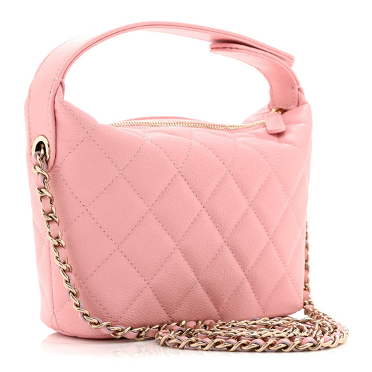 Caviar Quilted Hobo Clutch With Chain Pink