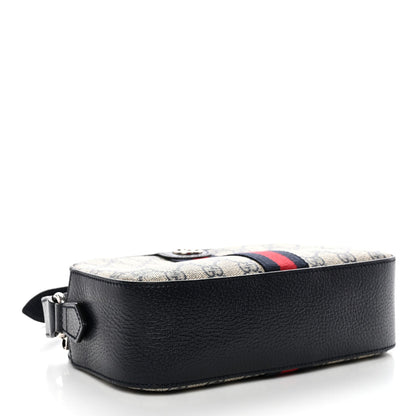 GG Supreme Monogram Textured Dollar Calfskin Web Small Ophidia Camera Bag Beige Blue