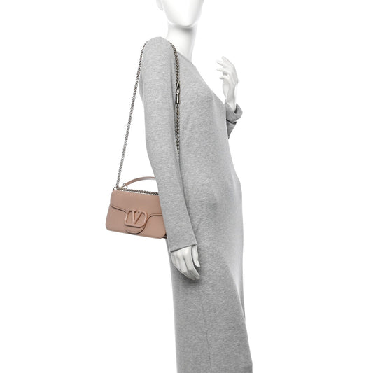 Calfskin Enamel Vlogo Loco Shoulder Bag Rose Cannelle