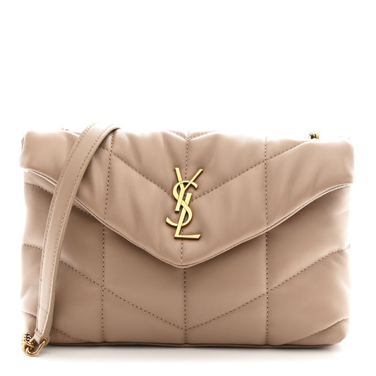 Lambskin Quilted Toy Loulou Puffer Monogram Chain Satchel Dark Beige