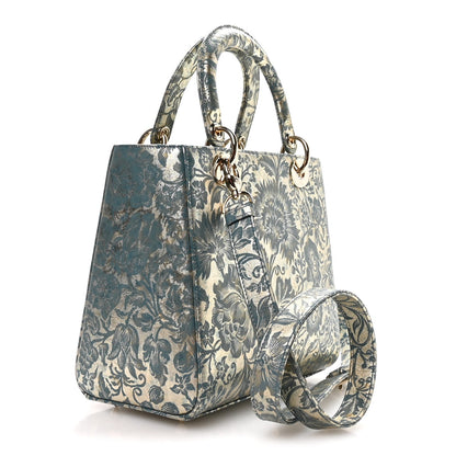Metallic Lambskin Medium Brocart Lady Dior Metal Blue
