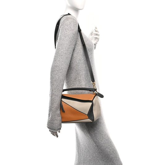 Calfskin Small Puzzle Bag Amber Light Oat Black