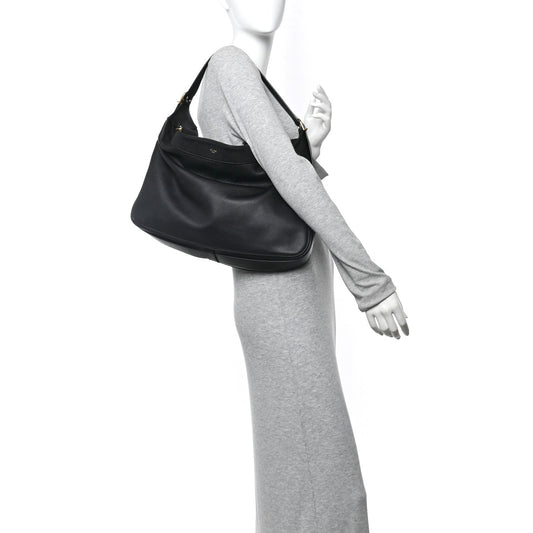 Supple Calfskin Large Romy Shoulder Bag Black