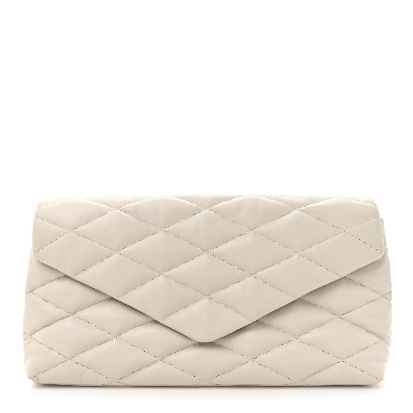Lambskin Quilted Sade Puffer Envelope Clutch Crema Soft