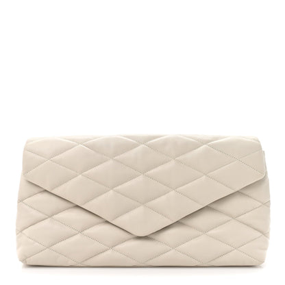 Lambskin Quilted Sade Puffer Envelope Clutch Crema Soft