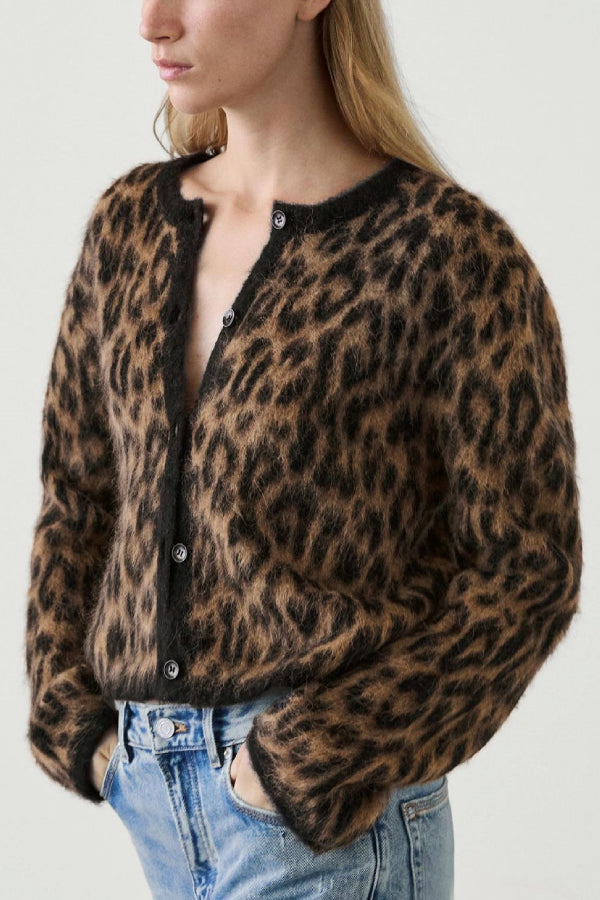 Cárdigan con estampado animal en mezcla de lana y alpaca