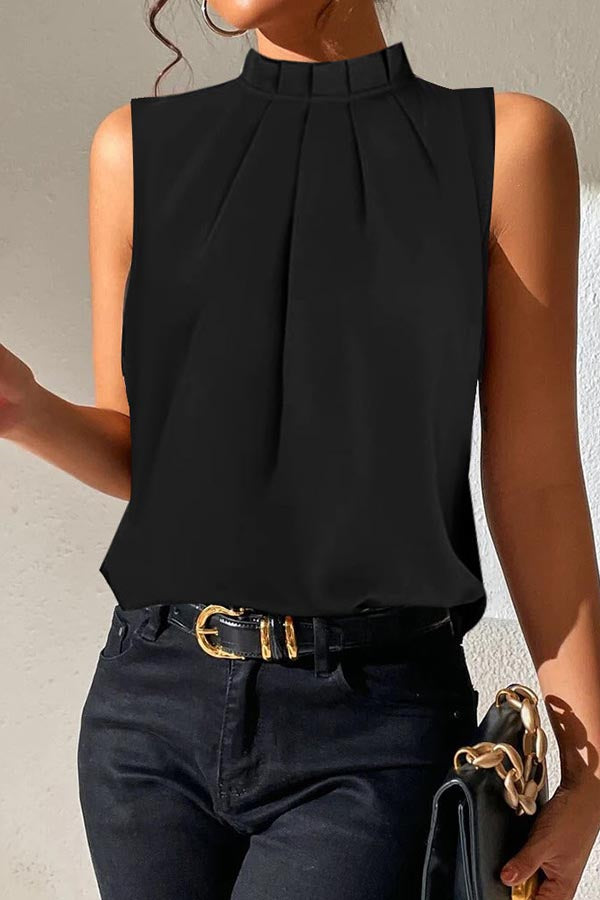 Top negro sin mangas con cuello alto