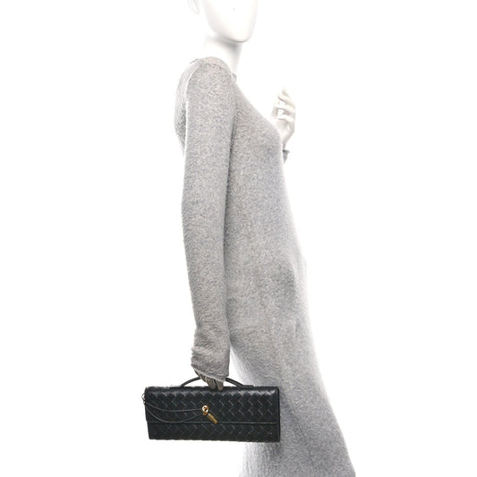 Nappa Intrecciato Long Andiamo Top Handle Clutch Black
