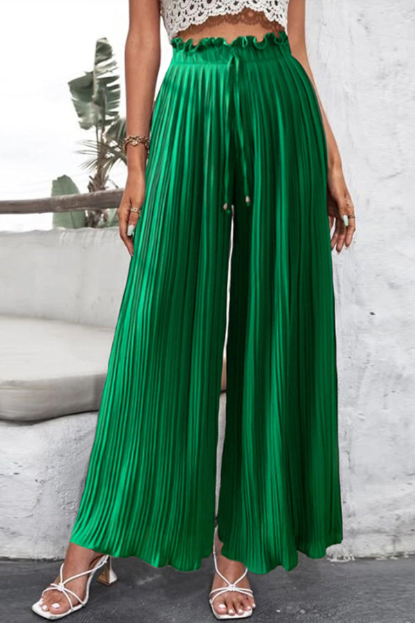 Pantalones casuales de cintura alta con pliegues y pierna ancha