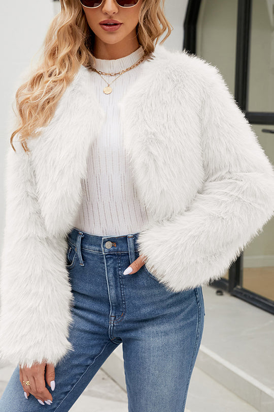 Chaqueta elegante de piel sintética informal, corta y de manga larga