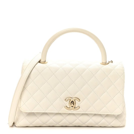 Caviar Quilted Small Coco Handle Flap White
