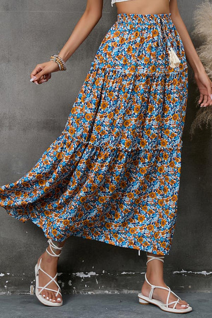 Falda de capas con costuras de encaje de hongos florales, estilo bohemio, con borlas, para playa y vacaciones costeras
