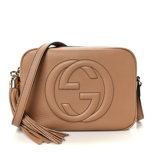 Pebbled Calfskin Small Soho Disco Bag Camelia
