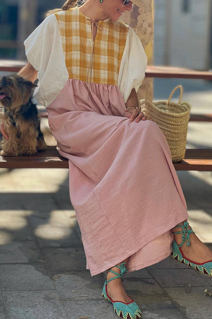 Vestido con mangas dolman y paneles a cuadros