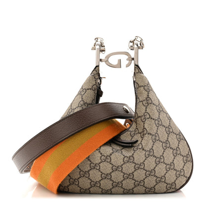 GG Supreme Monogram Textured Calfskin Web Small Attache Shoulder Bag Beige Ebony New Acero