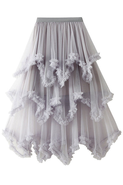 Falda de pastel de longitud media cintura alta gran oscilación esponjosa hada vestido de gasa falda larga