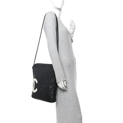 Calfskin Quilted Large Cambon Messenger Black White