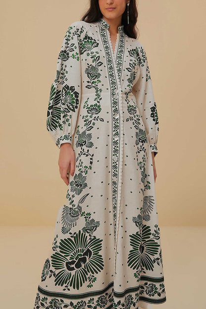 Vestido camisero largo de manga larga con botones y estampado único