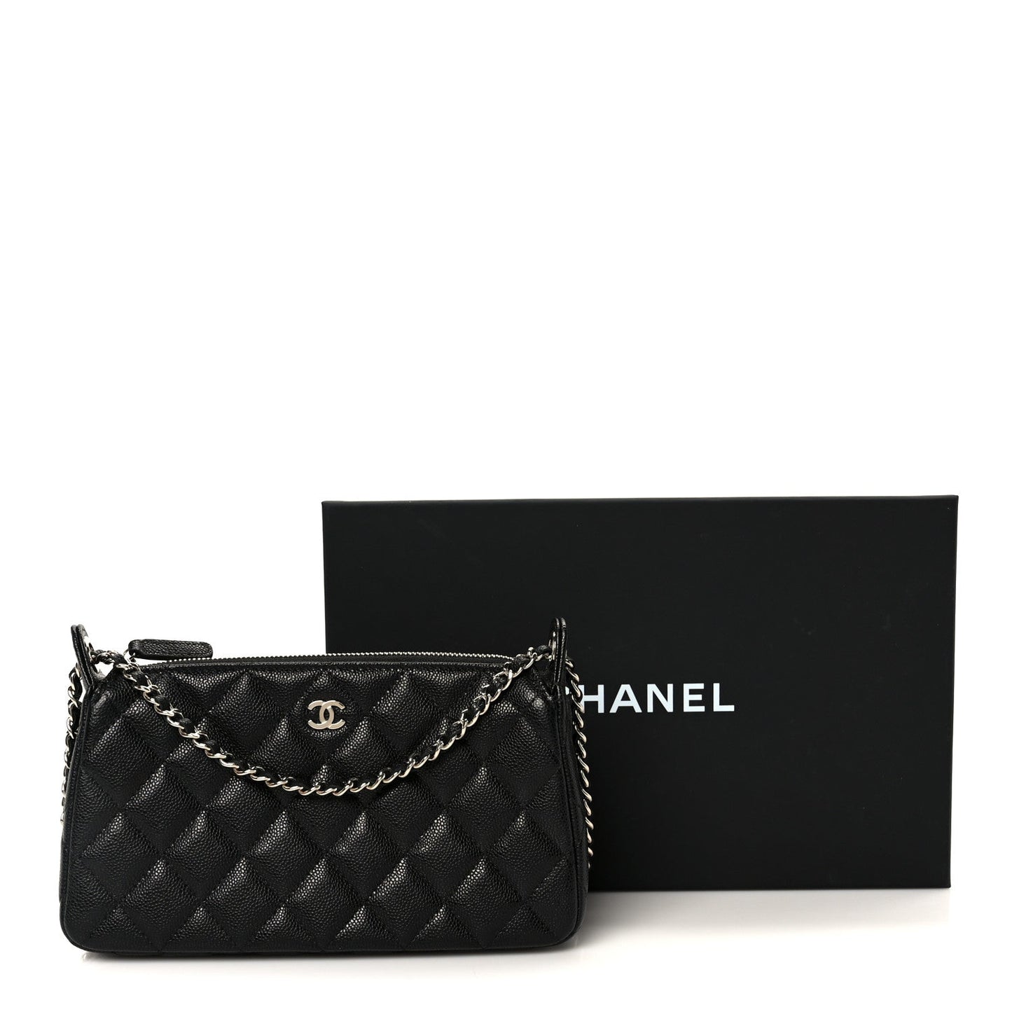 Caviar Quilted Purse With Chain Black