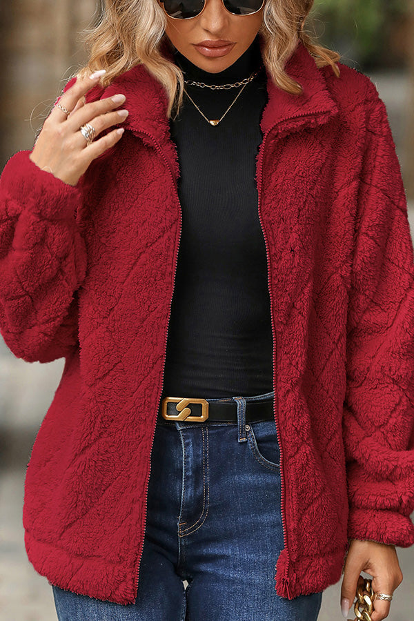 Chaqueta de felpa con cremallera de diamante