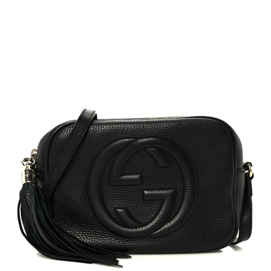 Pebbled Calfskin Small Soho Disco Bag Black