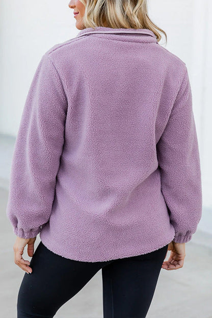 Chaqueta con bolsillo y cremallera con ribete en contraste de sherpa de pétalos