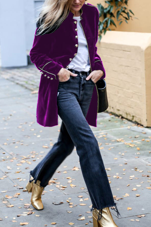 Chaqueta de mujer con múltiples botones y patchwork de terciopelo cálido