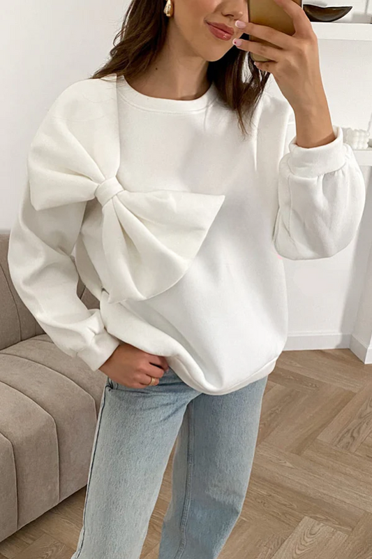 Sudadera holgada de color liso con cuello redondo, manga larga y lazo