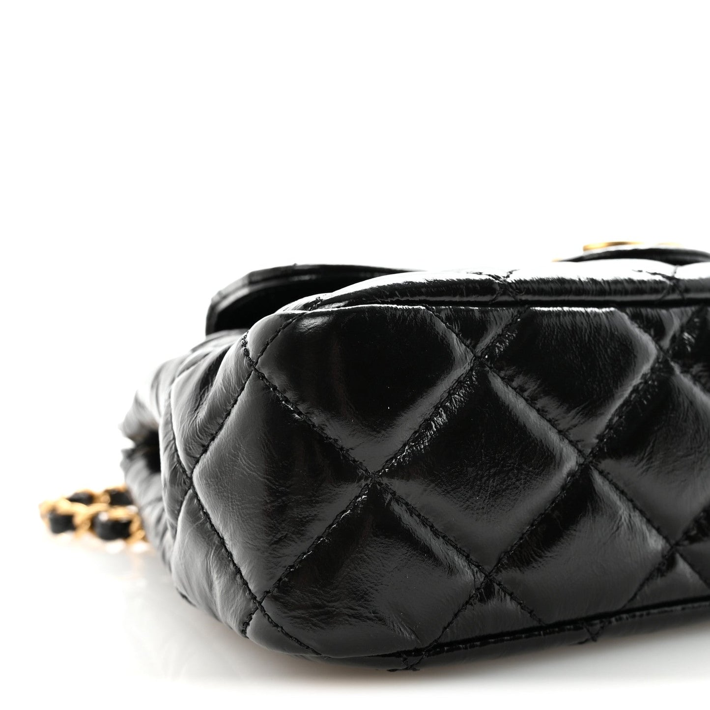 Shiny Crumpled Calfskin Quilted Small Wavy CC Hobo Black