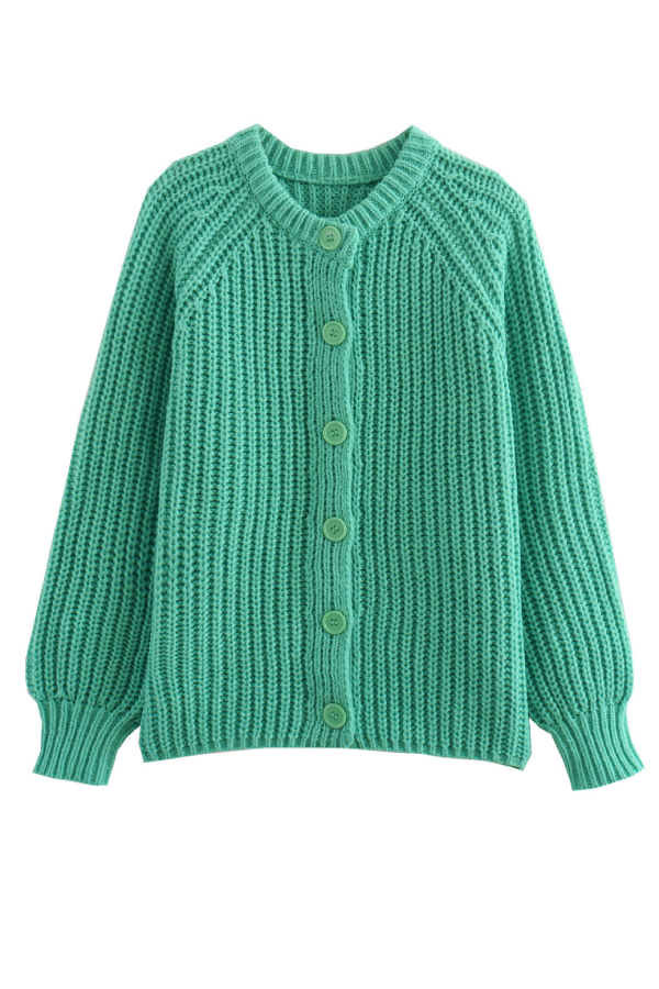 Chaqueta de punto de manga larga tipo cárdigan de color liso 