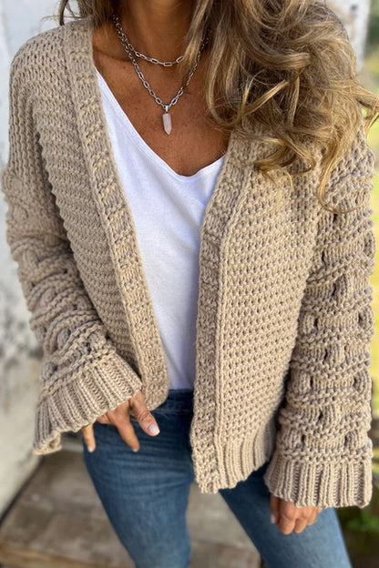 Cárdigan de manga larga con cuello en V y color liso de punto a la moda