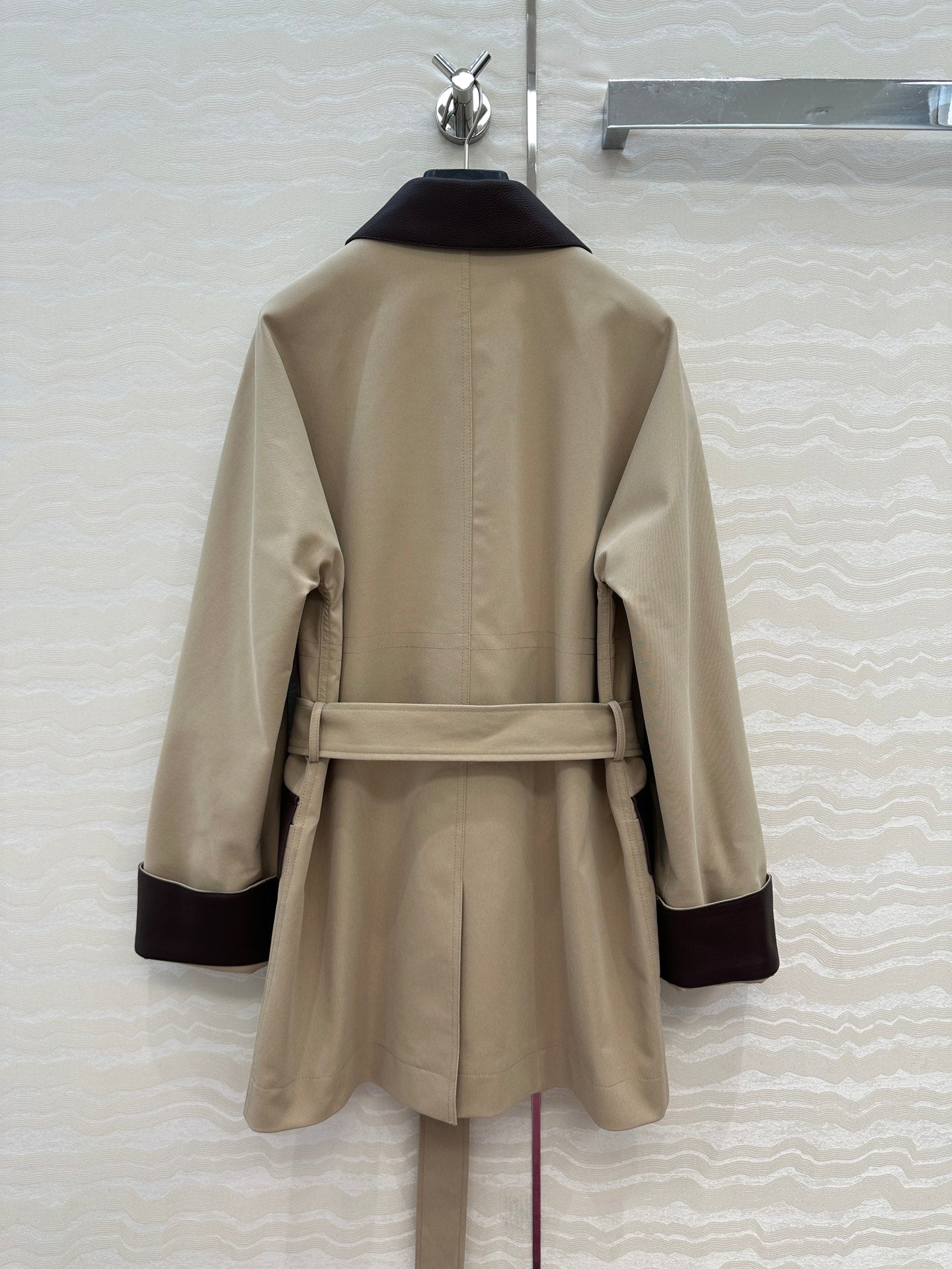HM Majia Mid-Length Trench Coat Beige Lychee-Grained Suede 304557