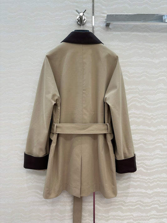 HM Majia Mid-Length Trench Coat Beige Lychee-Grained Suede 304557
