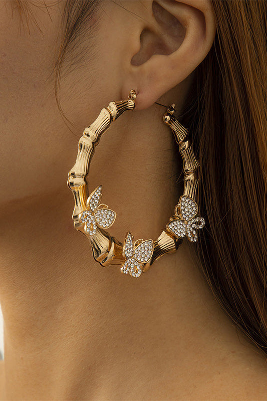 Pendientes de bambú con microincrustaciones de mariposas elegantes y círculos exagerados