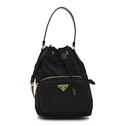 Saffiano Tessuto Nylon Mini Bucket Crossbody Bag Black