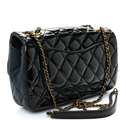 Patent Goatskin Quilted Medium CC Eyelet Flap Blue