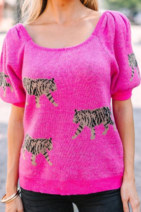 Jersey con estampado de tigre rosa fucsia 